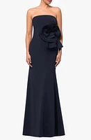 Betsy & Adam Rosette Detail Strapless Gown Black at Nordstrom,