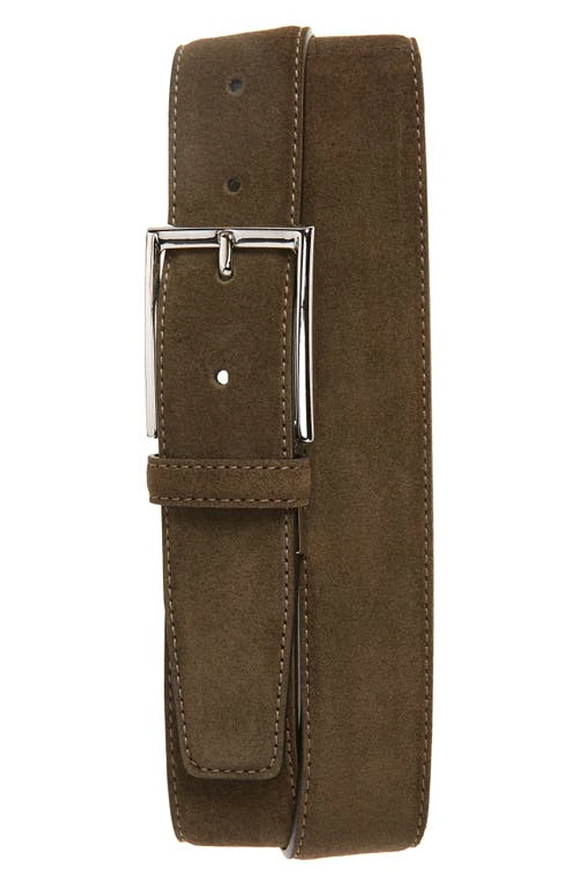 Canali Suede Calfskin Leather Belt Green at Nordstrom,