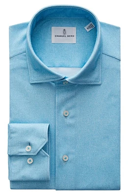 Emanuel Berg 4Flex Modern Fit Heathered Piqué Button-Up Shirt Turquoise at Nordstrom,