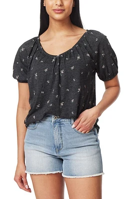 C & California Masha Burnwash Shirred Top Charcoal Grey Tossed Floral at Nordstrom,