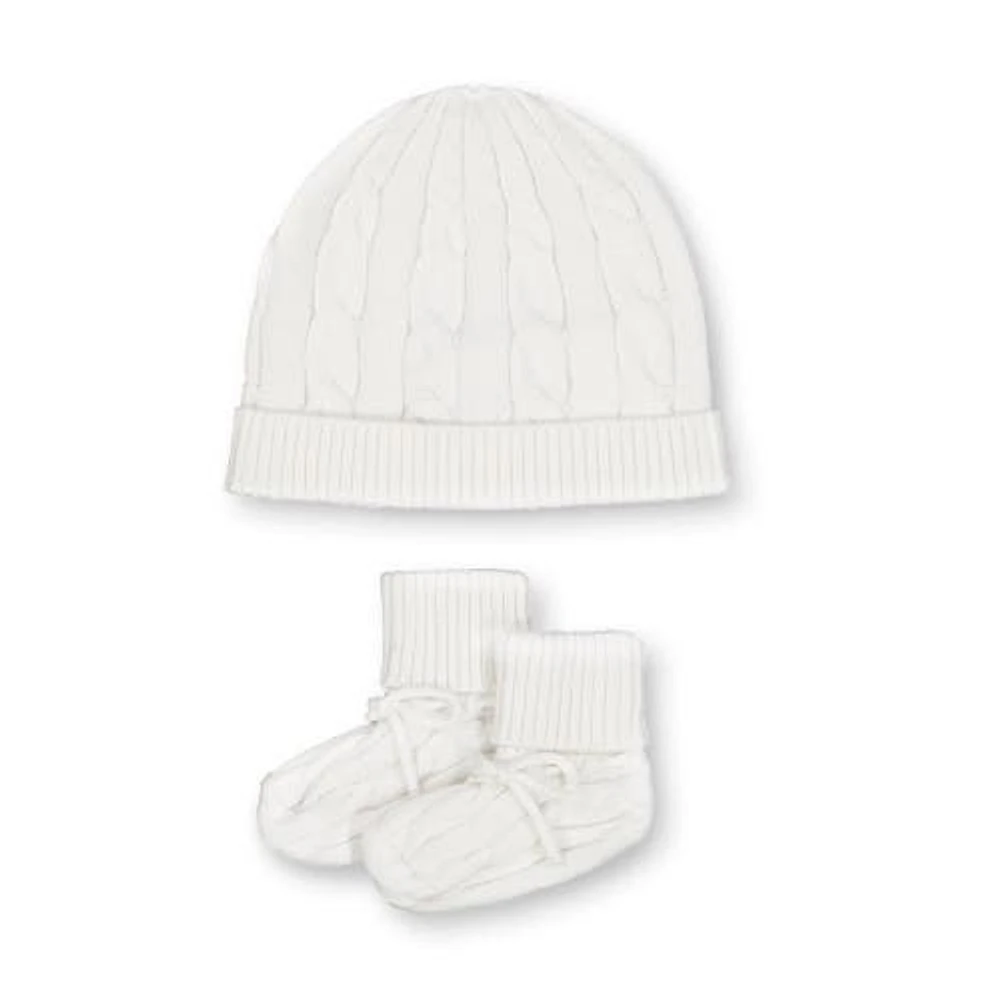 Hope & Henry Baby Organic Cotton Sweater Beanie and Bootie Set Soft White at Nordstrom,