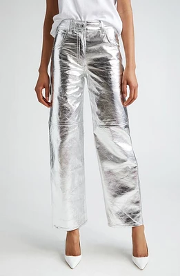 Interior The Sterling Metallic Leather Pants Aluminum at Nordstrom,