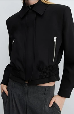 MANGO Blush Crop Jacket Black at Nordstrom,