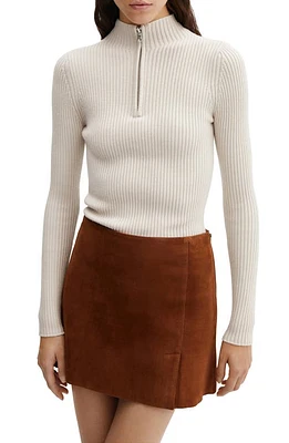 MANGO Half Zip Rib Sweater Ivory White at Nordstrom,