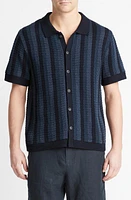 Vince Crochet Stripe Short Sleeve Button-Up Cotton Sweater Combo at Nordstrom,