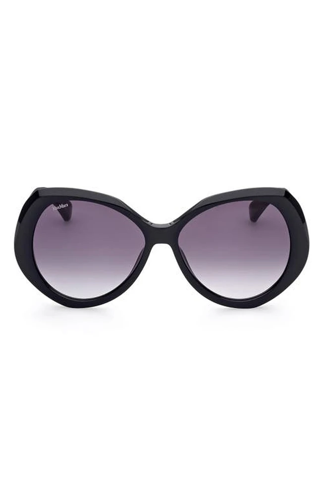 Max Mara 59mm Gradient Geometric Sunglasses in Shiny Black /Gradient Smoke at Nordstrom