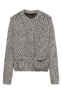 MANGO Textured Rib Cardigan Black/white at Nordstrom,