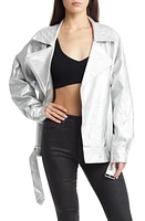 AZALEA WANG Metallic Faux Leather Moto Jacket Silver at Nordstrom,