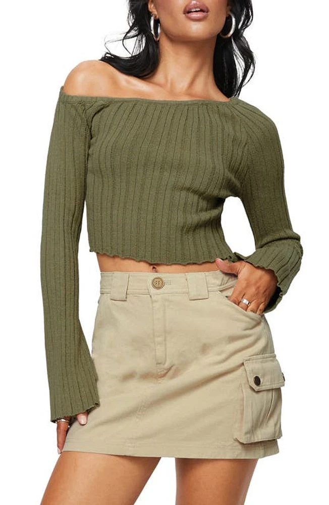 Princess Polly Santorini Off the Shoulder Rib Top Khaki at Nordstrom,