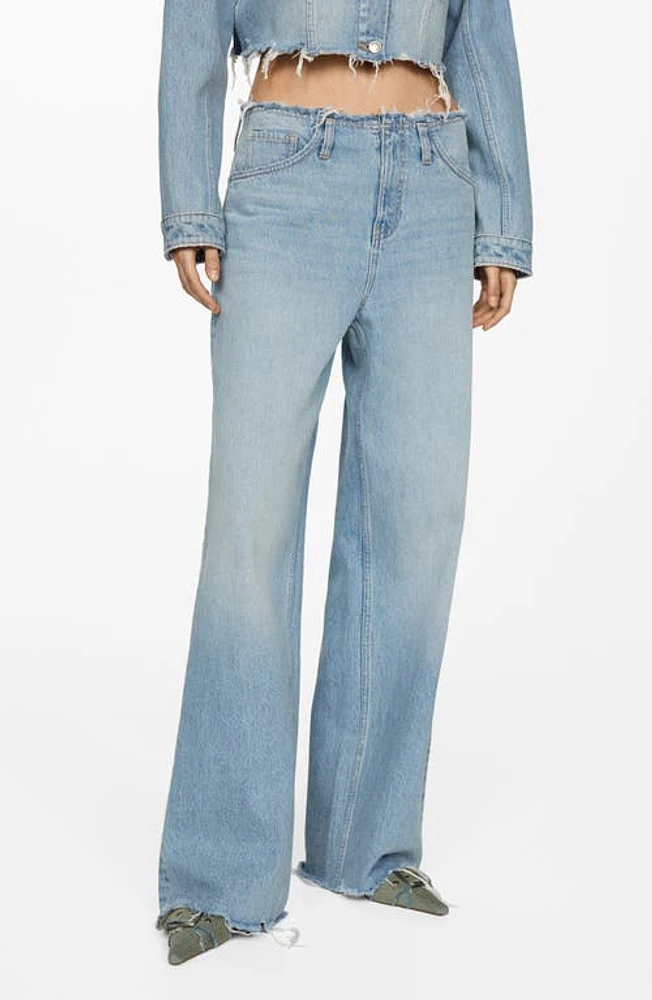 MANGO Amaia No Waistband Raw Hem Wide Leg Jeans Open Blue at Nordstrom,