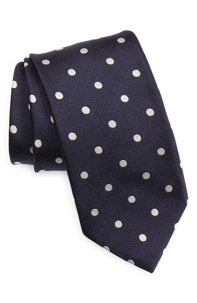 Drake's Polka Dot Silk Tie in Navy at Nordstrom