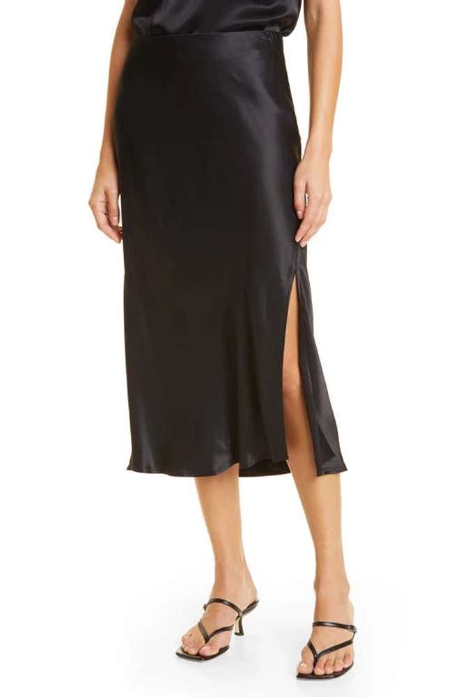 Rails Maya Satin Side Slit Skirt Black at Nordstrom,