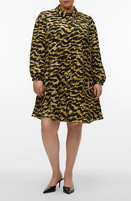 VERO MODA CURVE Gail Abstract Print Long Sleeve Fit & Flare Dress Avocado Oil at Nordstrom,