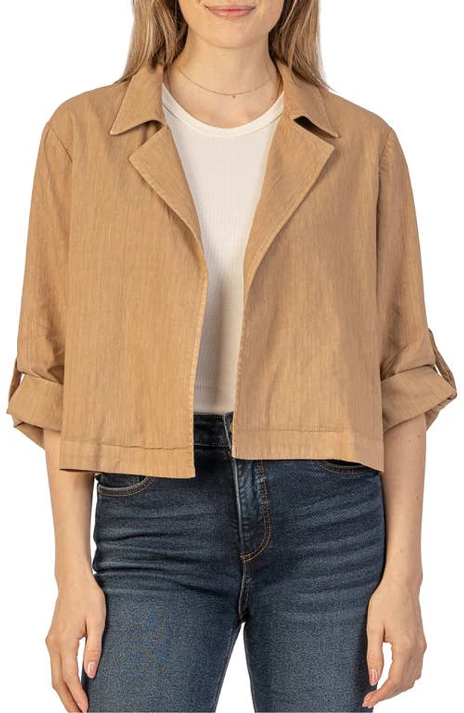 KUT from the Kloth Nadine Crop Open Front Linen Blend Jacket Oatmeal at Nordstrom,