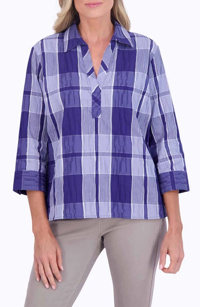 Foxcroft Sophia Plaid Tunic Top Blue Iris at Nordstrom,