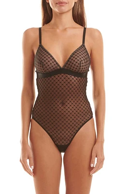 Wolford Sheer Logo Mesh Triangle Bodysuit Black at Nordstrom,