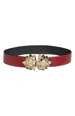 Raina Floral Buckle Leather Belt in Burgundy at Nordstrom, Size Small