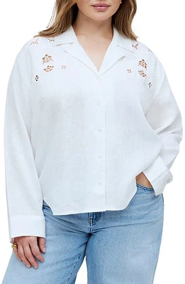 Madewell Eyelet Inset Linen Button-Up Shirt White at Nordstrom,