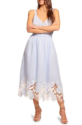 Ramy Brook Aubriella Lace Hem Linen Midi Sundress Chambray Embroidered Boho at Nordstrom,