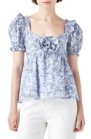 English Factory Floral Print Cotton Top Blue Multi at Nordstrom,