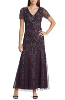 Pisarro Nights Beaded Chiffon Gown Wine at Nordstrom,