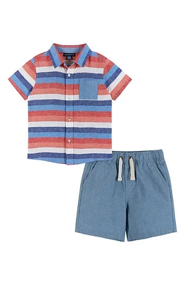 Andy & Evan Kids' Stripe Short Sleeve Button-Up Shirt Drawstring Shorts Set Chambray at Nordstrom,