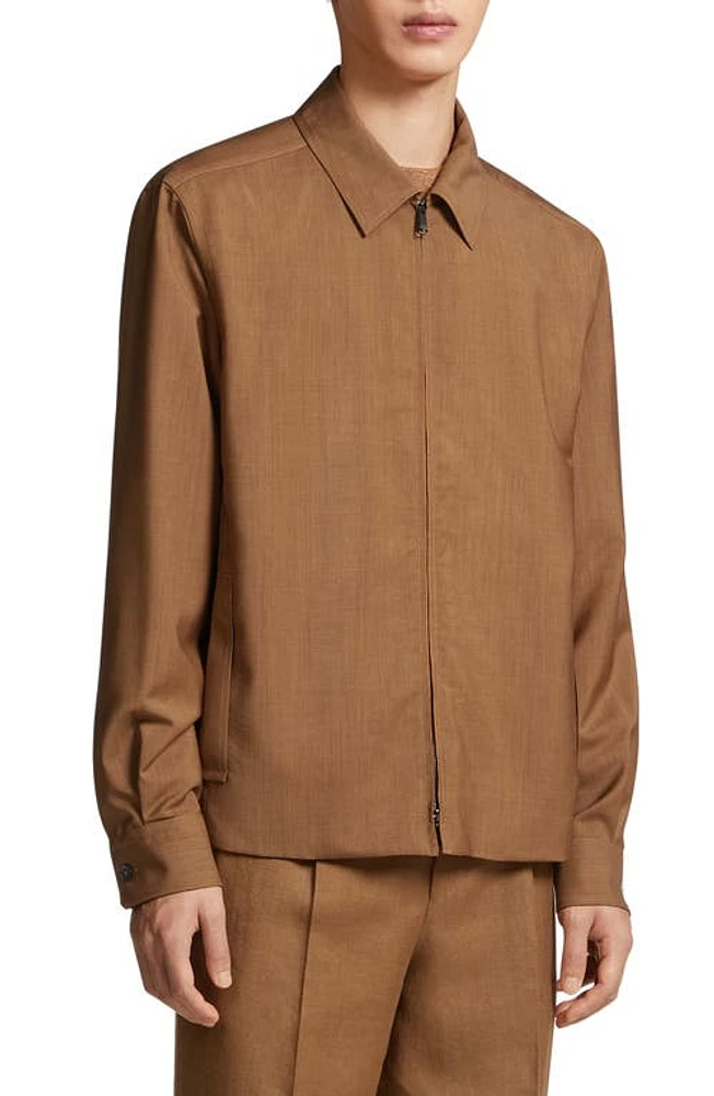 ZEGNA Ute Wool & Mohair Zip Shirt Jacket in Vicuna at Nordstrom, Size Small