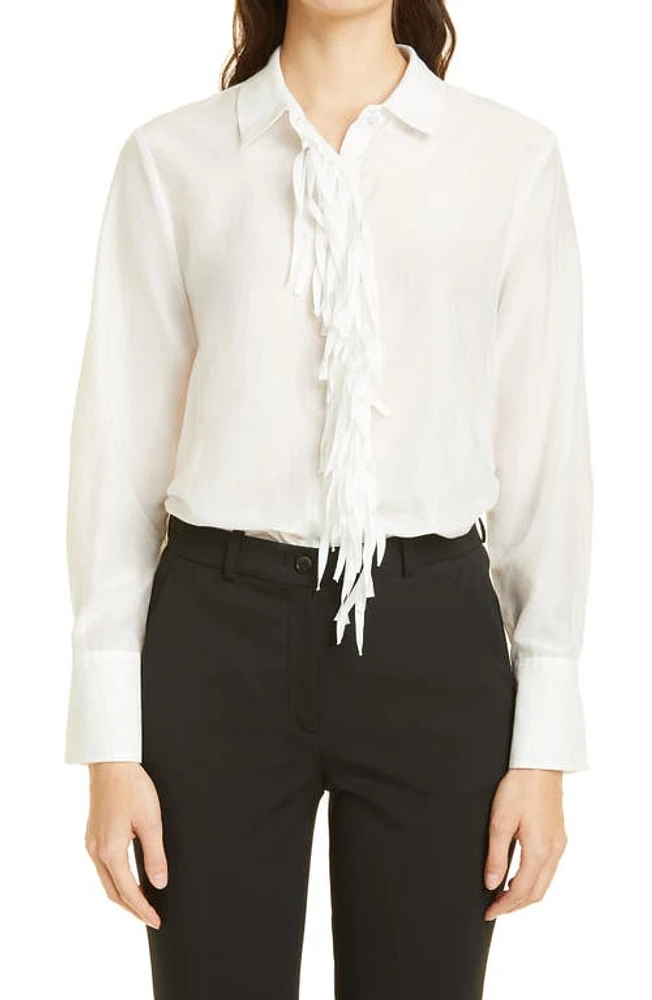 KOBI HALPERIN Paula Fringe Placket Cotton & Silk Blouse White at Nordstrom,