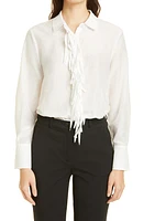 KOBI HALPERIN Paula Fringe Placket Cotton & Silk Blouse White at Nordstrom,