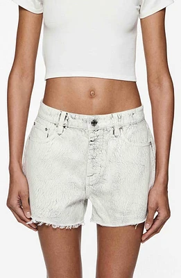 PURPLE BRAND Crackle Texture Denim Cutoff Shorts White at Nordstrom,