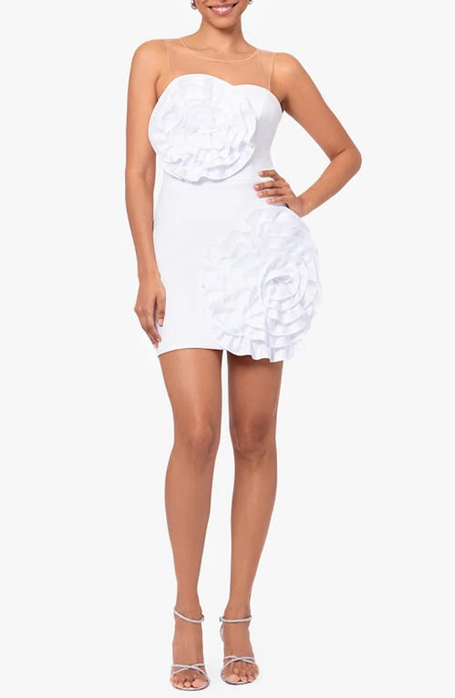 Xscape Evenings Floral Appliqué Cocktail Minidress White/Beige at Nordstrom,