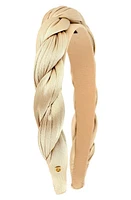 Alexandre de Paris Braided Woven Satin Headband in Beige at Nordstrom