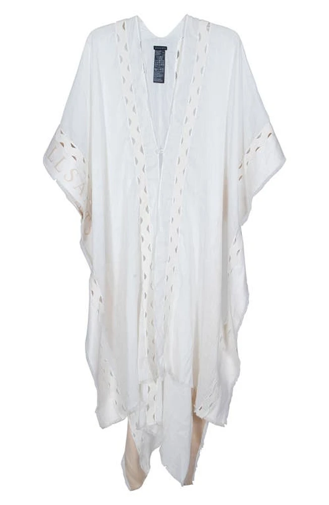 AllSaints Clarissa Logo Trim Rickrack Linen Blend Ruana in White at Nordstrom