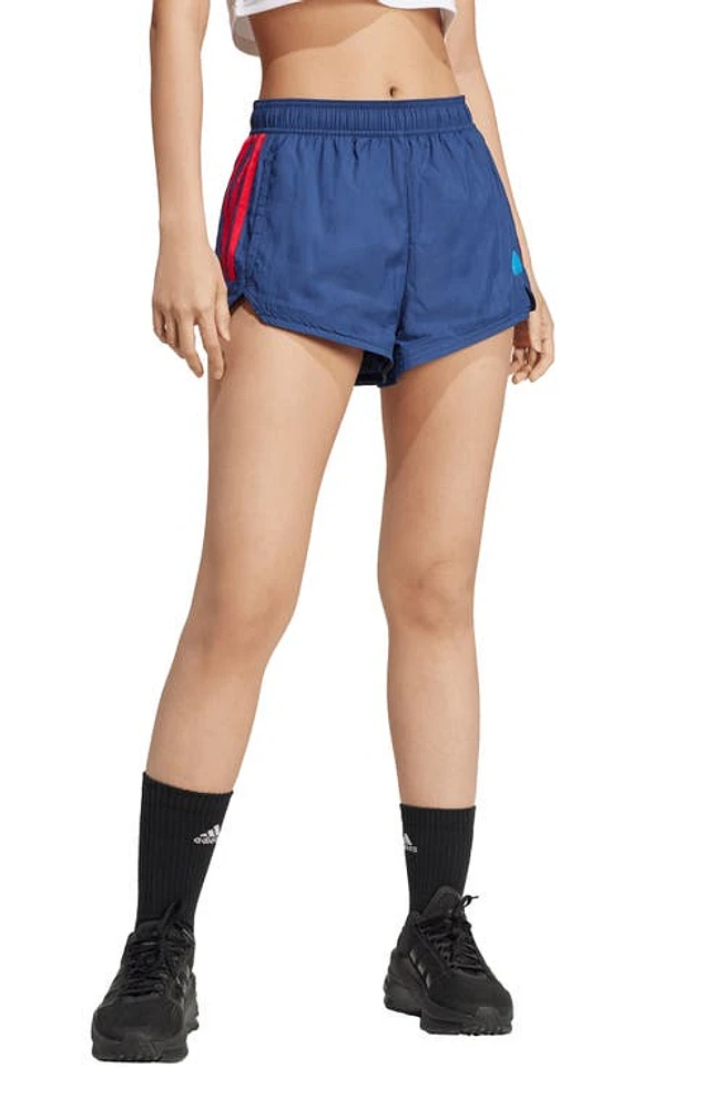 adidas Tiro 3-Stripes Summer Woven Shorts Navy Blue/scarlet/True Blue at Nordstrom,