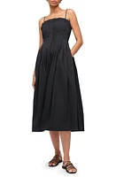 STAUD Bella Pleated Bodice Midi Fit & Flare Dress Black at Nordstrom,