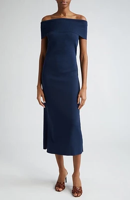 Max Mara Studio Aulla Off the Shoulder Knit Dress Navy at Nordstrom,