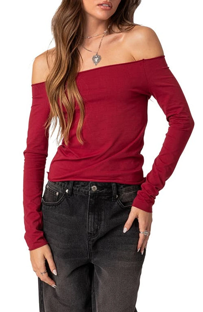 EDIKTED Baldwin Off the Shoulder Top Burgundy at Nordstrom,