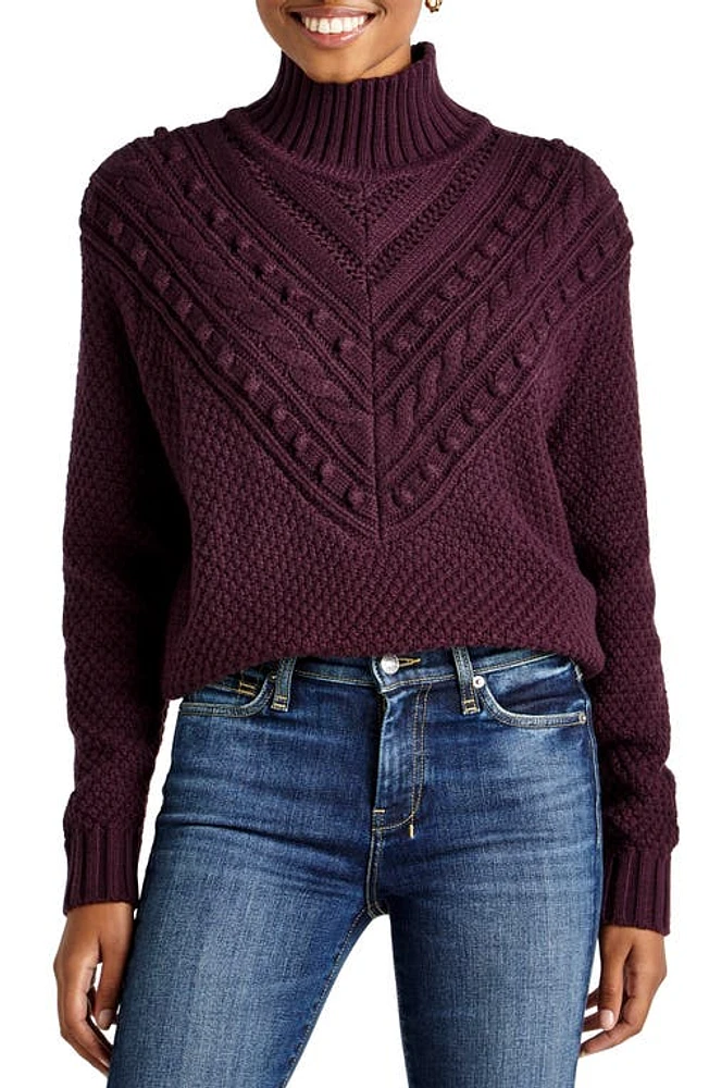 Splendid Maggie Mixed Stitch Mock Neck Sweater Deep Plum at Nordstrom,