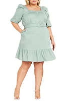 City Chic Ariya Puff Sleeve Belted Cotton Dress at