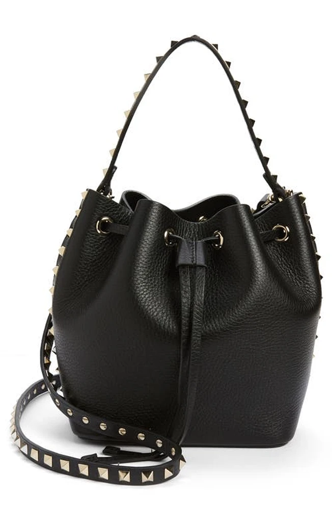 Valentino Garavani Rockstud Leather Bucket Bag in 0No Nero at Nordstrom