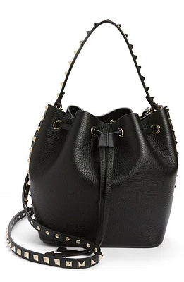 Valentino Garavani Rockstud Leather Bucket Bag in 0No Nero at Nordstrom