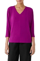 Eileen Fisher V-Neck Three-Quarter Sleeve Top in Rhapsody at Nordstrom, Size Xx-Small