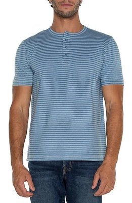 Liverpool Los Angeles Stripe Short Sleeve Henley Blue White Mult at Nordstrom,