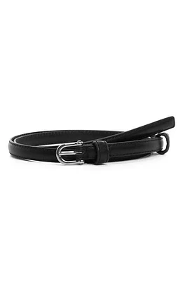 MANGO Slim Leather Belt in Black at Nordstrom, Size Medium