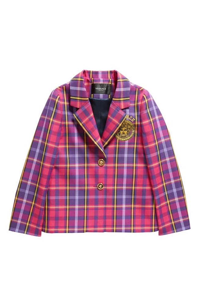 Versace Kids' Tartan Embroidered Logo Blazer Fuchsia at Nordstrom,