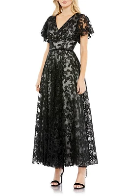 Mac Duggal Embroidered Flutter Sleeve Cocktail Dress Black at Nordstrom,