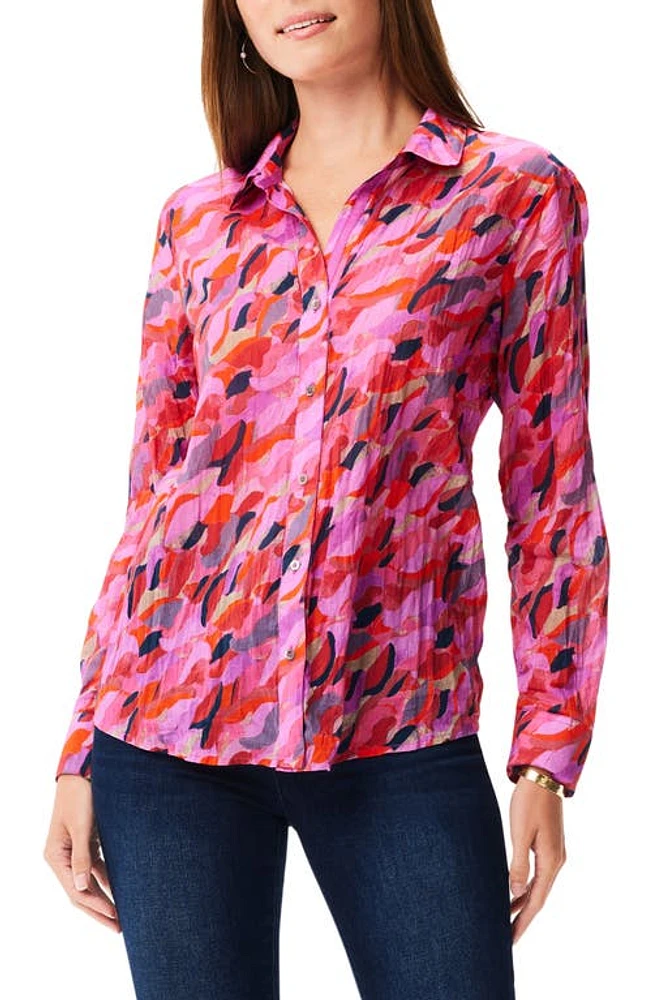 NIC+ZOE Petal Splash Crinkle Button-Up Shirt in Pink Multi at Nordstrom, Size Large