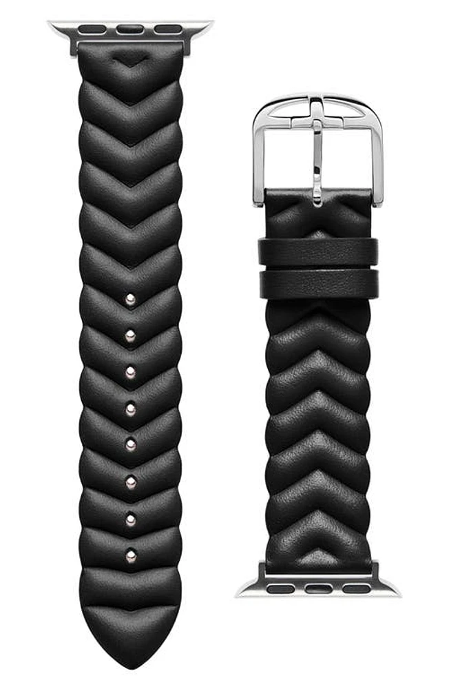 Ted Baker London Chevron Leather 20mm Apple Watch Watchband in Black at Nordstrom