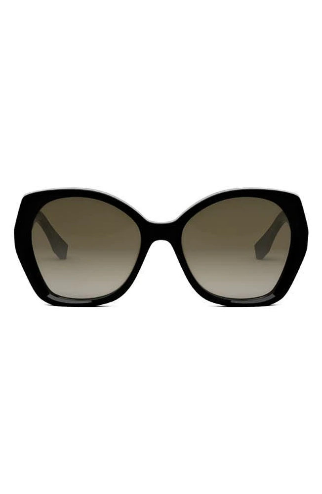 'Fendi Lettering 57mm Gradient Butterfly Sunglasses in Shiny Black /Gradient Brown at Nordstrom