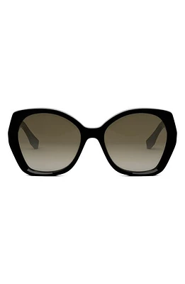 'Fendi Lettering 57mm Gradient Butterfly Sunglasses in Shiny Black /Gradient Brown at Nordstrom